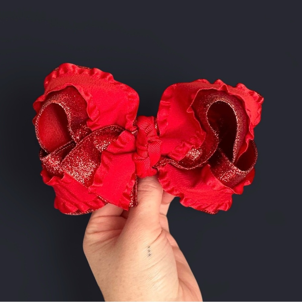 Red Ruffle Glitter smocked bow